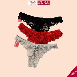 Quần Lót Ren Lọt Khe Nữ VINGO Họa Tiết Hoa Sexy Đính Nơ Nhỏ Đáy Lót Cotton Kháng Khuẩn Thoáng Khí An Toàn Q204 VNGO