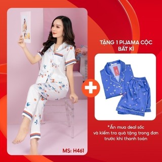 Đồ bộ nữ Pijama mặc nhà Lụa cao cấp mùa Thu Đông VINGO tay ngắn quần dài H461 VNGO