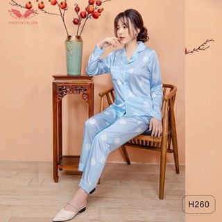 Pijama lụa đồ bộ ngủ mặc nhà cao cấp mùa hè vingo tay dài quần dài nhiều họa tiết h260 - h579 vngo