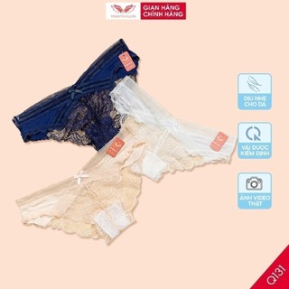 Quần Lót Ren Sexy VINGO Cạp Trễ Đai Đan Chéo Phía Trước Đáy Lót Cotton Mềm Kháng Khuẩn Ôm Mông Quyến Rũ Q131 VNGO