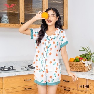 Vingo bộ đồ ngủ lụa nữ cao cấp tay cộc quần cộc h199 vngo