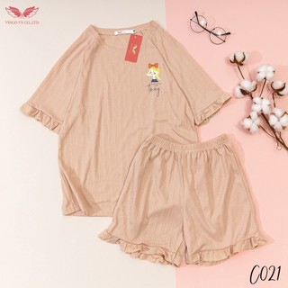 VINGO Bộ Ngủ Mặc Nhà Nữ Cotton Mát Thoáng Khí Kiểu Tay Cộc Quần Cộc In Hình Cô Gái Tóc Vàng Cute C021 VNGO - TCQC