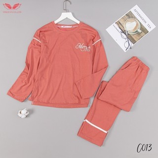Bộ Đồ Ngủ Mặc Nhà Tay Dài Quần Dài Chất Liệu Cotton Cao Cấp Màu Hồng Cam Họa Tiết Chữ Merry Trắng C013 VNGO