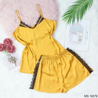 Bộ đồ ngủ lụa phối ren cao cấp N279 Vingo VNGO