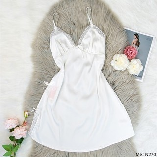 Vingo váy ngủ lụa phối ren xẻ đùi cao cấp gợi cảm n270 vngo
