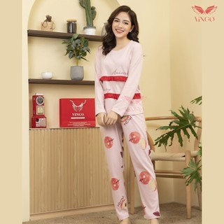 Bộ Đồ Mặc Nhà Pijama Dáng Dài Cotton Êm Ái Họa Tiết Táo H111 Từ VINGO VNGO