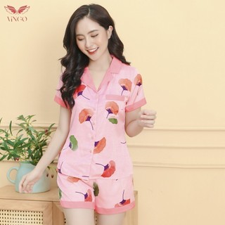 Bộ Đồ Ngủ Cộc Mặc Nhà Họa Tiết Lá Ngân Hạnh Trẻ Trung Tươi Mát Mùa Hè H169 VNGO