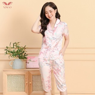 VINGO Bộ Đồ Mặc Nhà Lụa Lửng Mặc Nhà Nữ Kín Đáo Trẻ Trung Họa Tiết Hoa Anh Đào H180 VNGO