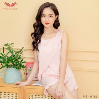 Bộ Đồ Lụa Mặc Nhà Mặc Ngủ Áo 3 Lỗ Sát Nách Quần Ngắn Cao Cấp Vingo H186 VNGO