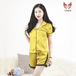 Bộ đồ ngủ nữ, đồ ngủ lụa, pijama, đồ ngủ nữ mùa hè cao cấp Vingo VNGO