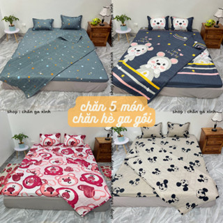  Bộ Chăn hè Ga Gối Cotton Poly Combo 5 Món - Nhiều Mẫu Lựa Chọn 