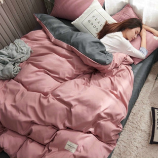  Bộ chăn phao trần bông và ga gối cotton tici phối màu trơn cao cấp 