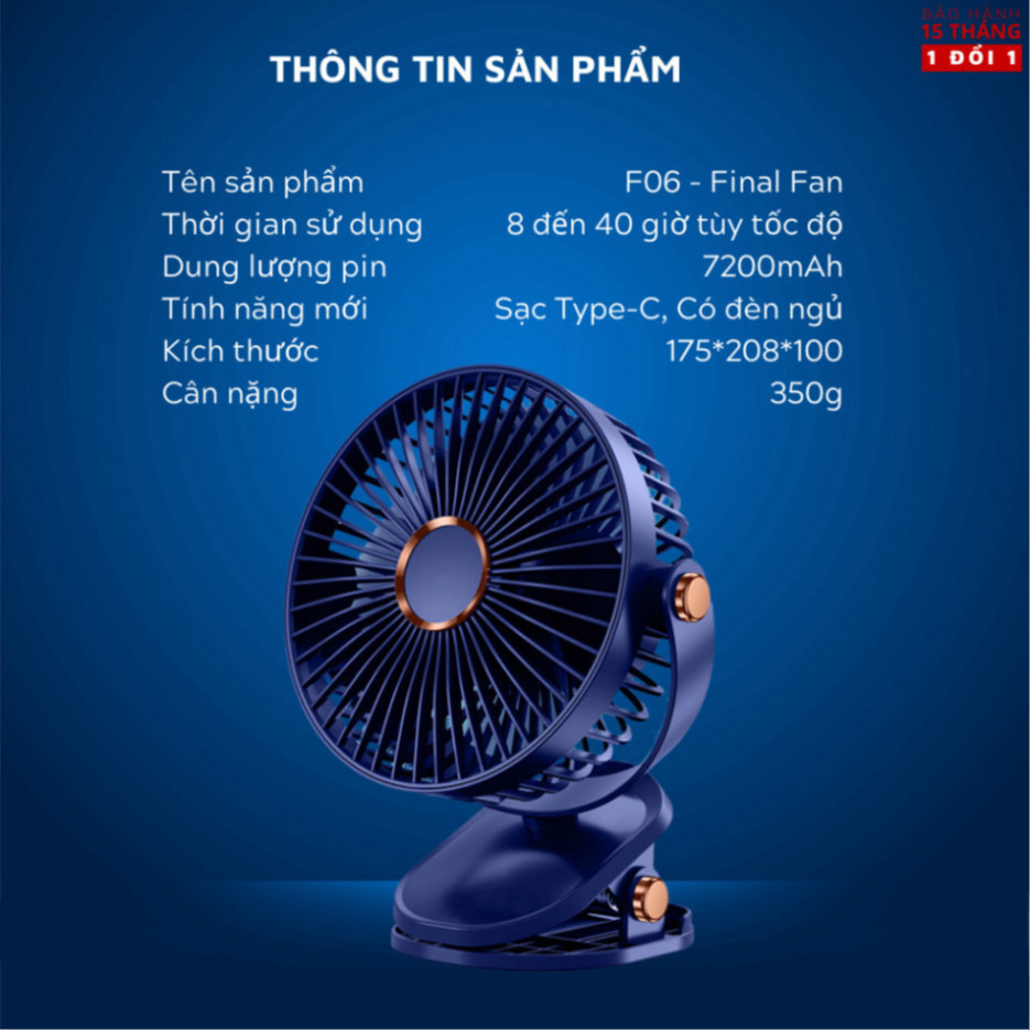 Quạt kẹp bàn tích điện 5 mức độ có đèn led pin 5000 MHA Và 10000 MHA [ HÀNG CHÍNH HÃNG ] | BigBuy360 - bigbuy360.vn