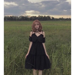 ĐẦM ANGEL ĐEN 2 DÂY ĐEN BUỘC NƠ