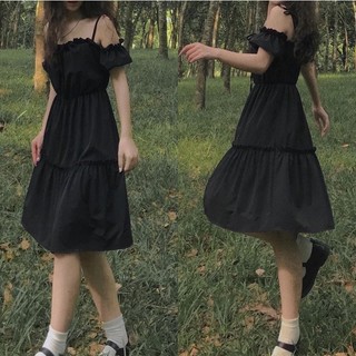 ĐẦM ANGEL ĐEN 2 DÂY ĐEN BUỘC NƠ