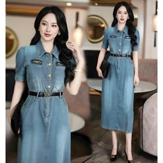 ( HÀNG NHẬP CAO CẤP ) VÁY ĐẦM SƠ MI JEAN XẺ TÀ + KÈM BELT SIÊU CHẤT ( CC030524520)