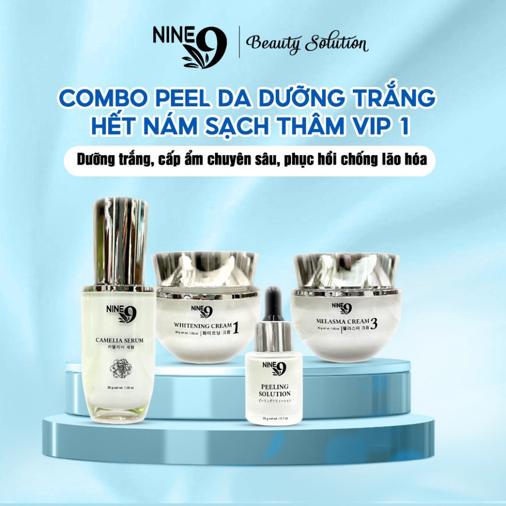 Bộ peel da sạch nám dưỡng trắng da Nine 9 Vip 1 bộ 4 sản phẩm trắng mịn hiệu quả