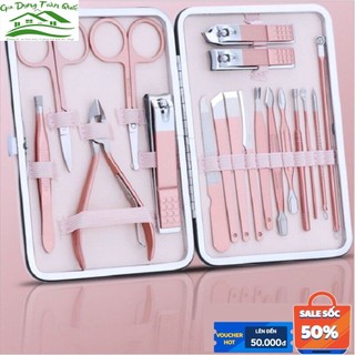 Bộ cắt móng tay 18 món màu hồng
