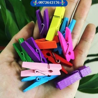 [Tặng 1m Dây] Bộ 10 kẹp gỗ thông đủ màu sắc 3.5*0.7 cm