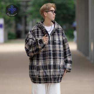 Áo Khoác Sơ Mi Nam Nữ Flannel Nỉ Dạ Dài Tay Kẻ Caro Có Nón From Rộng Unisex Nam Nữ DYMENS