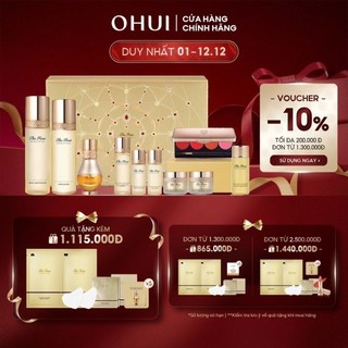 Bộ dưỡng 9 món tái sinh da ngăn ngừa lão hóa OHUI The First Geniture Signature Set 439ml Tặng bảng son Rouge Real 4 màu