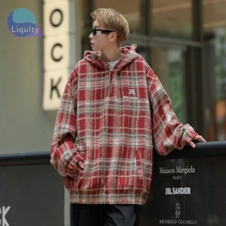 Áo Khoác Sơ Mi Flannel Nỉ Dạ Dài Tay Kẻ Caro Có Nón From Rộng Unisex Nam Nữ LIQUITY