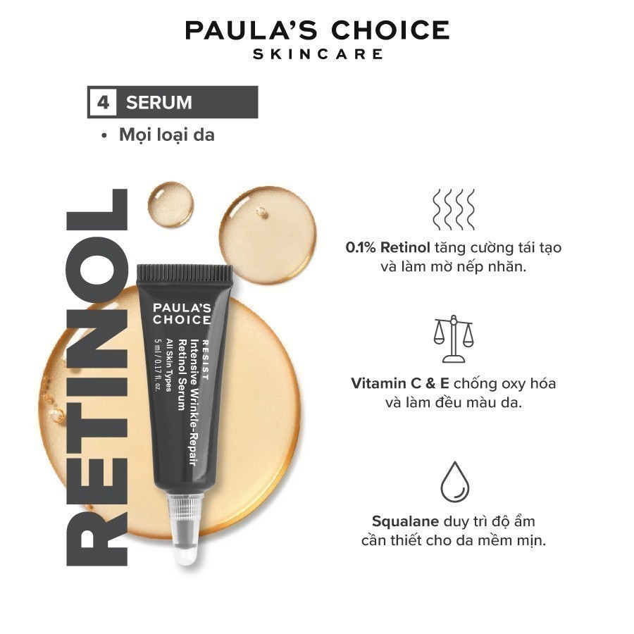 Tinh chất chống lão hóa làm mờ nếp nhăn Retinol Paula's Choice Resist Intensive Wrinkle - Repair Retinol Serum 5ml-7717
