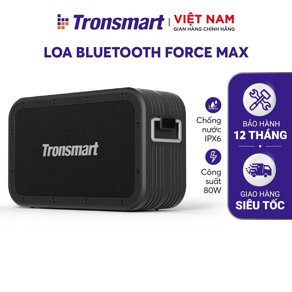 [VOUCHER 100K] Loa Bluetooth 5.0 Tronsmart Force Max Công suất 80W |Kháng nước IPX6 |Chơi nhạc đến 13H | BH 12 tháng