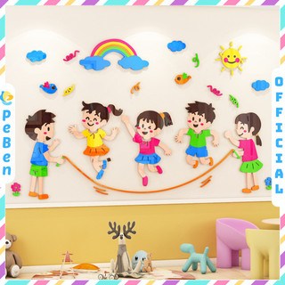  Tranh mica EPeBen dán tường nổi 3d hình Cùng nhau vui đùa decor trang trí Phòng cho bé Phòng ngủ Lớp Mẫu giáo Mầm non 