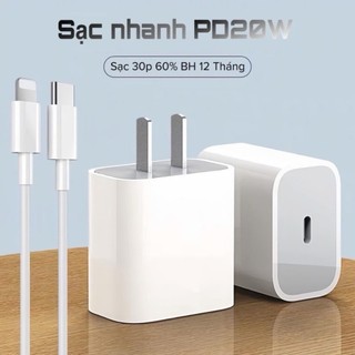 Sạc nhanh PD 20W gồm củ sạc cổng type C và dây type C ra linghting nguyên bộ chính hãng