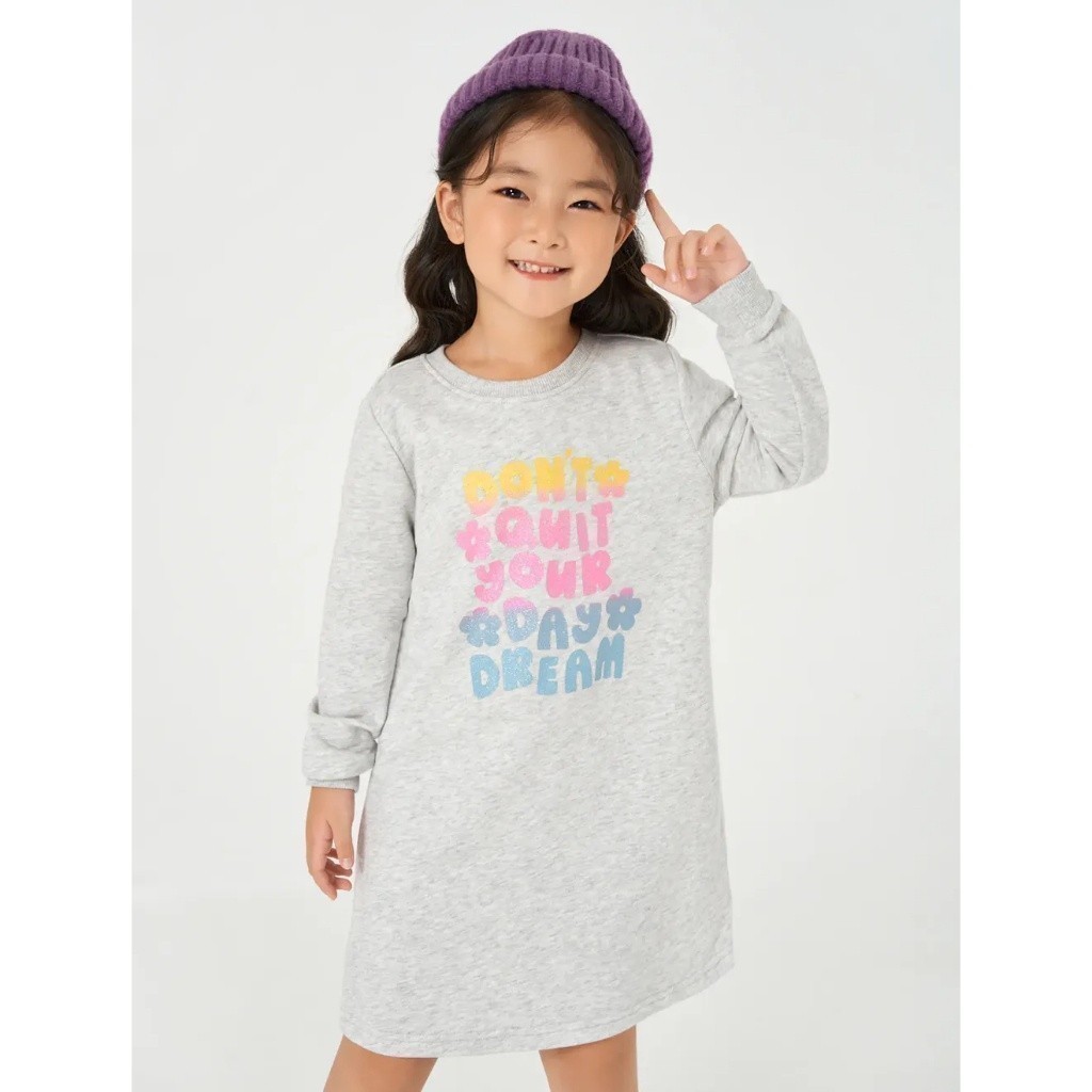 Váy liền bé gái CANIFA đầm suông cổ tròn dài tay 1DS22W006