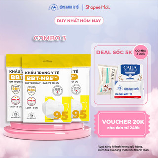Combo 3 Gói Khẩu Trang Bông Bạch Tuyết N95 Trắng (5 cái/gói)