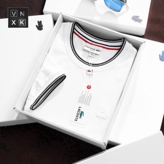 Áo Thun Nam Cổ Tròn, Áo Phông Màu Trắng Đen Viền LCST FRANCE LIMITED Xuất Xịn Logo Cao Su Ép 4 Màu Hàng Cao Cấp