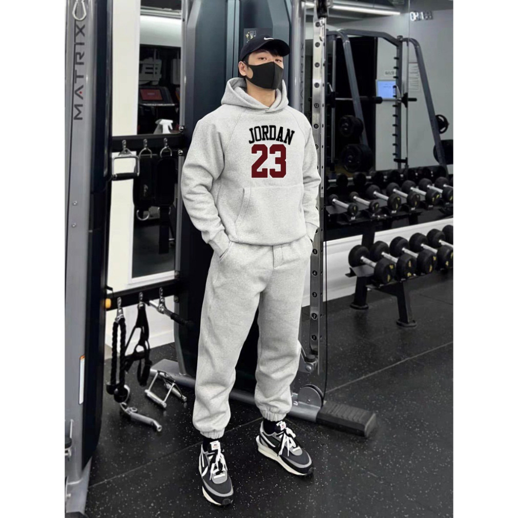 Bộ nỉ nam thể thao jodan 23 set quần áo nam thu đông, áo hoodie  mũ 2 lớp, chất nỉ dầy dặn không xù