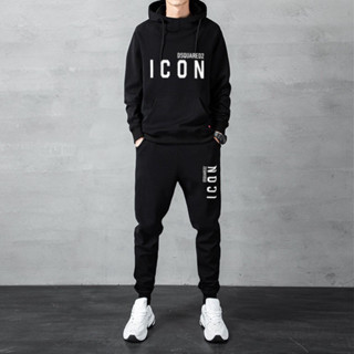  Bộ nỉ nam thể thao icon set quần áo nam thu đông áo hoodie  mũ 2 lớp chất nỉ dầy dặn không xù 