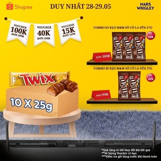 Combo 10 Thanh bánh quy Twix phủ Sô cô la Sữa và Caramen 25g