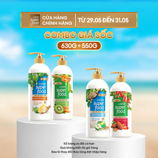 Combo Dầu Gội LASHE SUPERFOOD Sạch Gàu 630G + Tặng Dầu Xả LASHE SUPERFOOD 550G