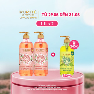  Combo Sữa Tắm Purite Anh Đào 1.1Lx2 + Tặng Sữa Tắm Purite Aroma Tinh Dầu Thơm 850ML