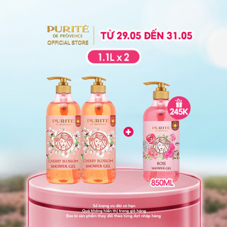  Combo Sữa Tắm Purite Anh Đào 1.1Lx2 + Tặng Sữa Tắm Purite Hoa Hồng 850ML