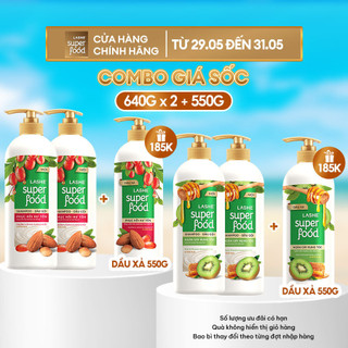  Combo 2 Dầu Gội LASHE SUPERFOOD 640Gx2 + Tặng Dầu Xả LASHE SUPERFOOD 550G