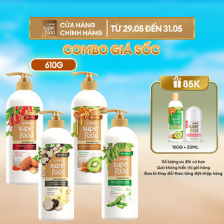 Sữa Tắm LASHE SUPERFOOD 610G Tặng Dầu Gội Ngăn Gãy Rụng Tóc 150G & Lăn Hút Mùi Dưỡng Sáng Da 20ML