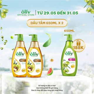  Combo 2 Dầu Tắm Oliv 3X Dưỡng Ẩm 650ML + Tặng Sữa Tắm Oliv Dưỡng Ẩm Sáng Da 650ML