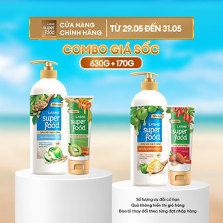  Combo Dầu Gội LASHE SUPERFOOD Sạch Gàu 630G + Tặng Dầu Xả LASHE SUPERFOOD 170G