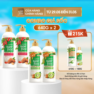Combo 2 Dầu Gội LASHE SUPERFOOD 640Gx2 + Tặng Sữa Tắm Dưỡng Da Căng Bóng 610G & Dầu Gội Ngăn Gãy Rụng Tóc 150G