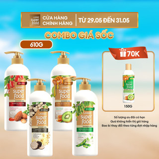 Combo Sữa Tắm LASHE SUPERFOOD 610G + Dầu Gội LASHE SUPERFOOD Ngăn Gãy Rụng Tóc 150G