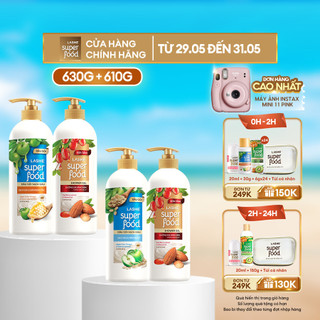  Combo Dầu Gội LASHE SUPERFOOD Sạch Gàu 630G + Sữa Tắm LASHE SUPERFOOD Dưỡng Da Sáng Mịn 610G