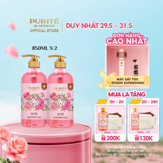  Combo 2 Sữa Tắm Thiên Nhiên Mềm Mịn Hoa Hồng Purité 850ml/chai