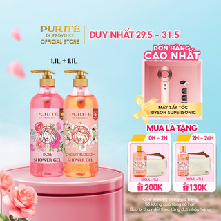 Combo 2 sữa tắm Purité 1.1L hương Hoa Hồng + hương Hoa Anh Đào