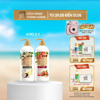 Combo Sữa tắm LASHE SUPERFOOD dưỡng da tươi trẻ 610G + Sữa tắm LASHE SUPERFOOD dưỡng da sáng mịn 610G