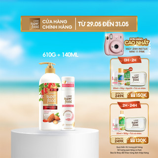 Combo Sữa tắm LASHE SUPERFOOD dưỡng da sáng mịn 610G + Xịt khử mùi LASHE SUPERFOOD dưỡng sáng da 140ml